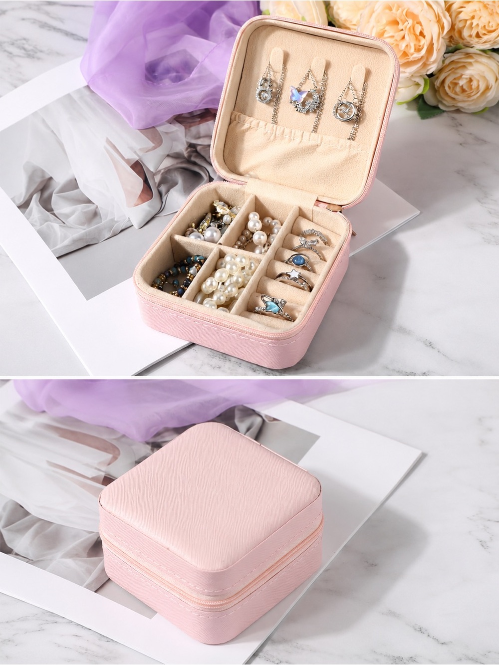 Travel Jewelry Case for Rings, Earrings, and Necklaces